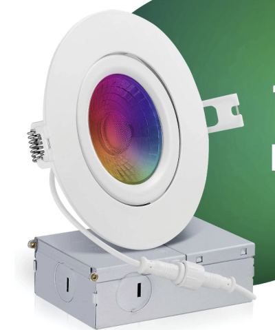 RGB Gimbal light 4'' 9W LED Gimbal Downlight RGB+CCT(3000k-6000K) Changeable Compatible With Tuya APP/Alexa/Google Home